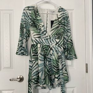 Palm print romper with open back detail